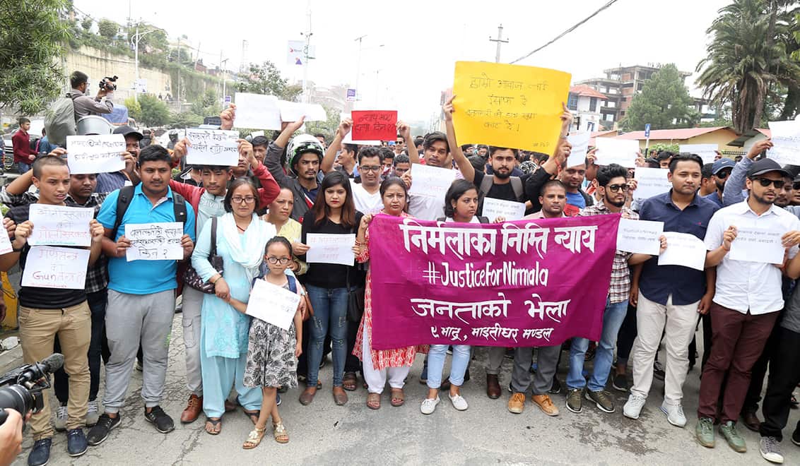 Protesters in Kathmandu demanding justice for Nirmala and against the police handling of the case.