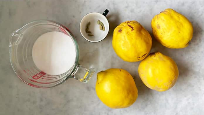 I also added a lemon for pectin as the skins and cores of the quince (where most pectin is) were discarded.