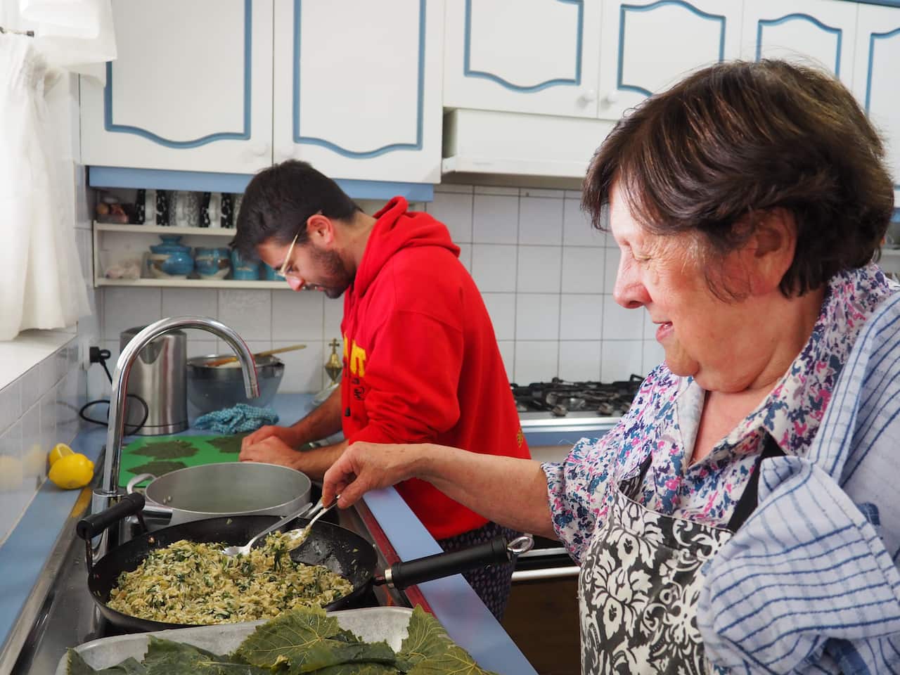Jake and yiayia Despina in the kitchen 