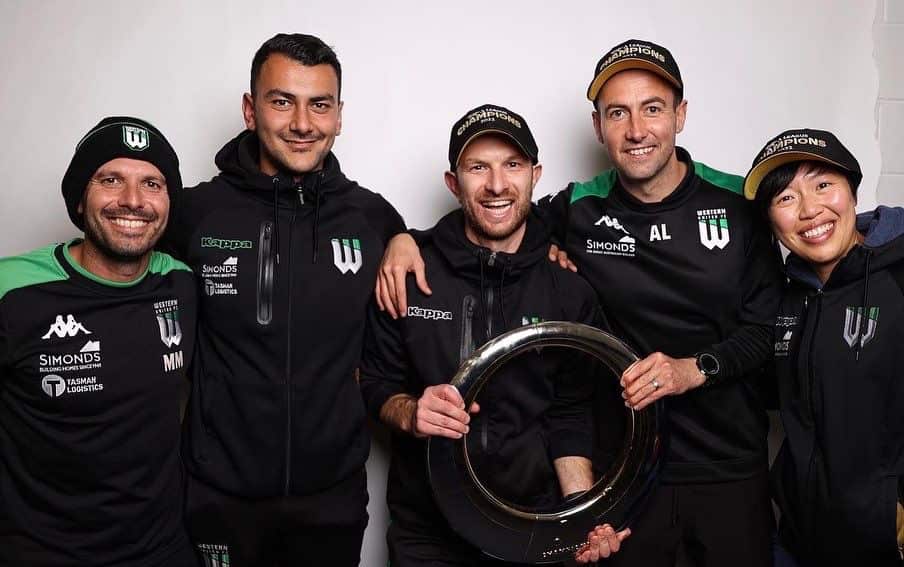 Kate Yung and Western United players after they claimed their first-ever A-League championship earlier this year.