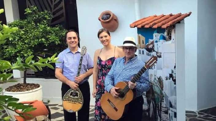 Australian-Greek mezzo-soprano Katerini Manolatos, classical guitarist Paul Chantrill and bouzouki player Costa Vasili.