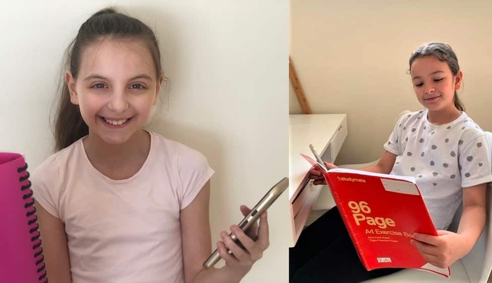 Greek language school students, Katia and Eleni.