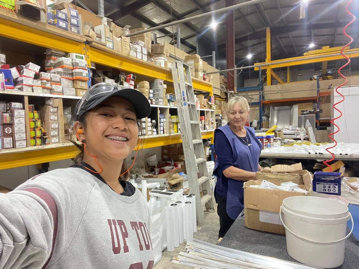 Si Kyla sa kanyang pinagtatrabahuang furniture factory sa Blacktown.