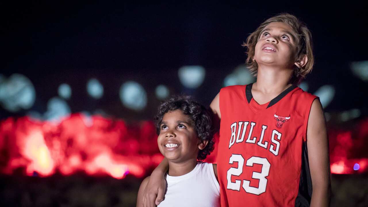 Kids mesmerised by the sow of lights