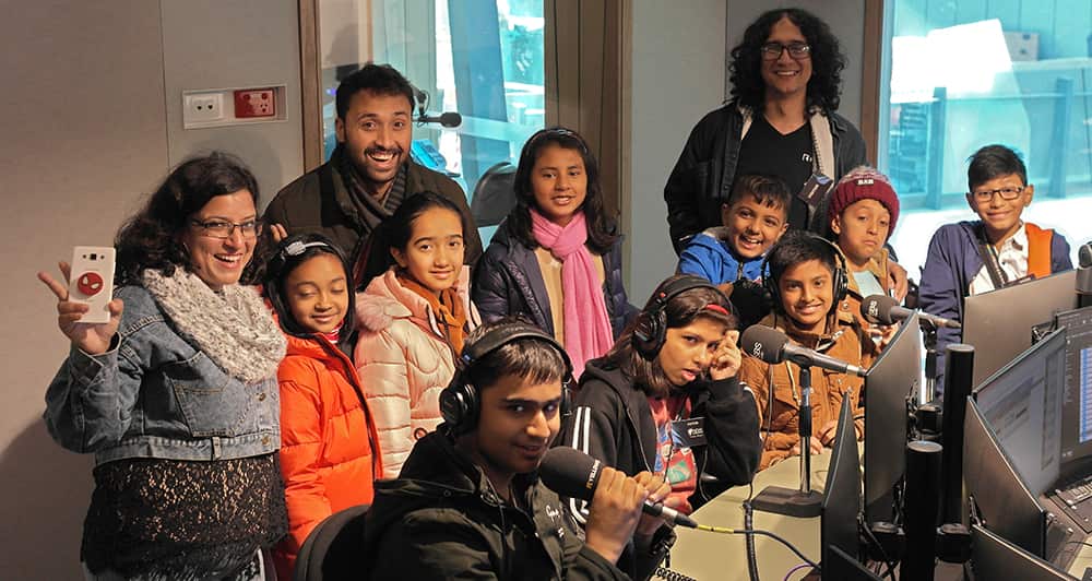 Nepali school children and their teachers from Kathmandu Pragya Kunja School at SBS Studios in Melbourne