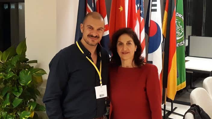 ECCV's Chairperson Kris Pavlidis and SBS Greek's Panos Apostolou.