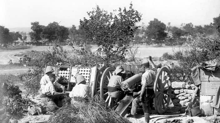French Colonial 75-mm gun in action near Sedd el Bahr, near Helles Cape