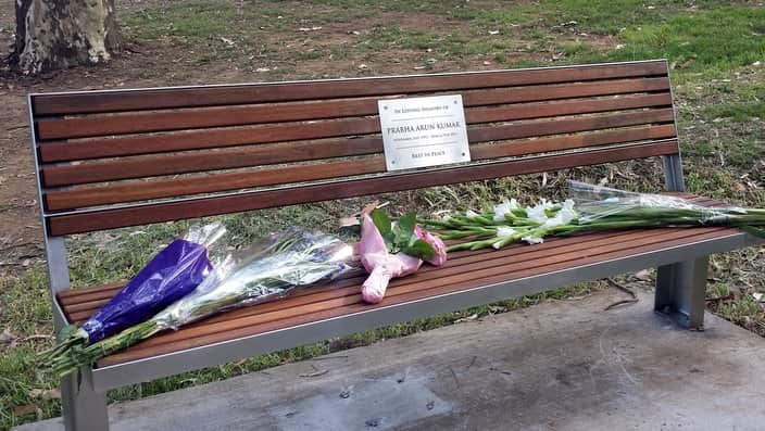 A plaque in memory of Prabha Kumar