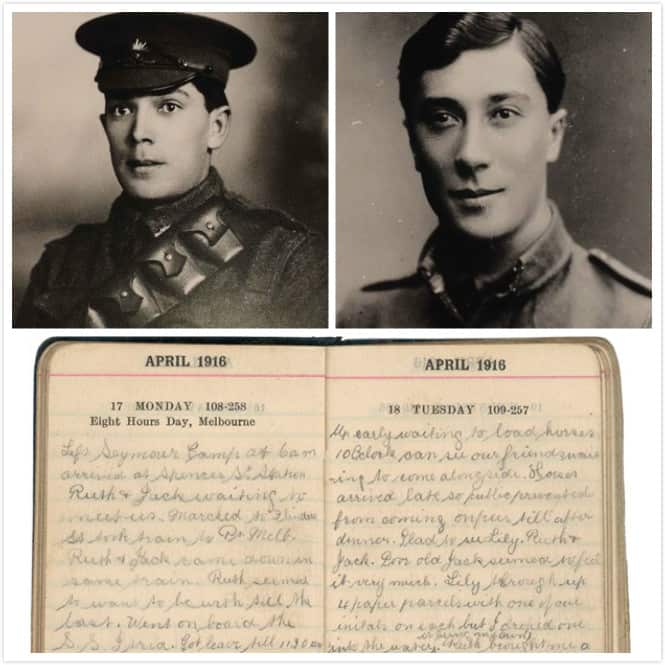 Langtip四兄弟中的两人Harry（左）和Leslie（右），下方是另一名兄弟Henry的军中日记