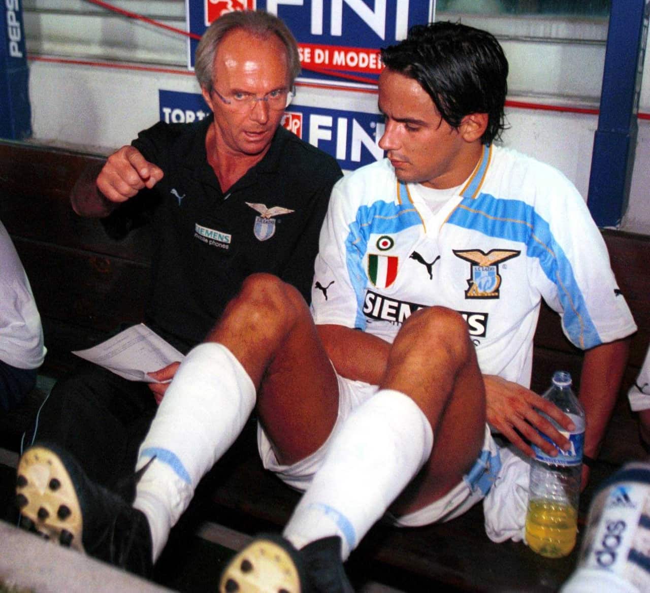 Sven Goran Eriksson, allenatore del secondo scudetto della Lazio, con l'attuale tecnico biancoceleste, Simone Inzaghi