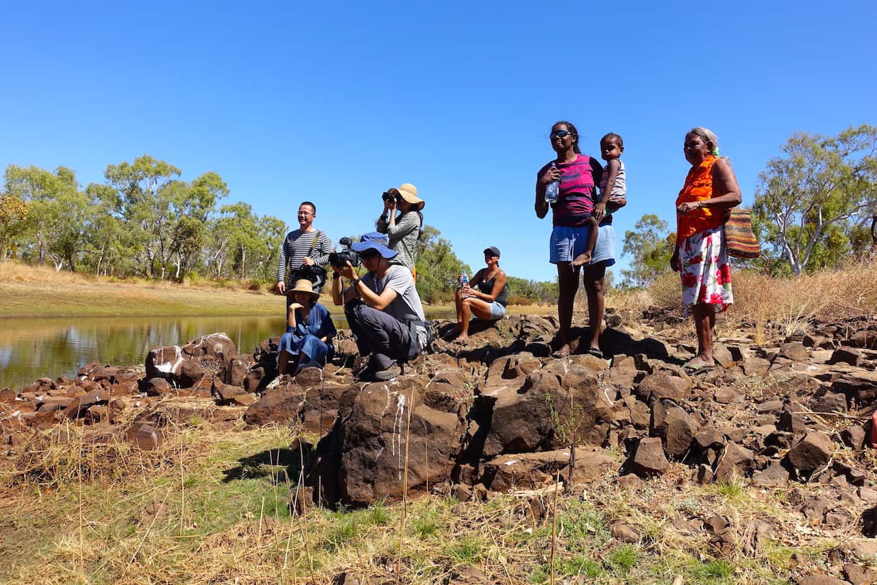                    Learning about ‘country’ with (from right) Peggy Griffiths her grand daughter Kelly, great grandson Ace and Nawoola at Keep River National Park            