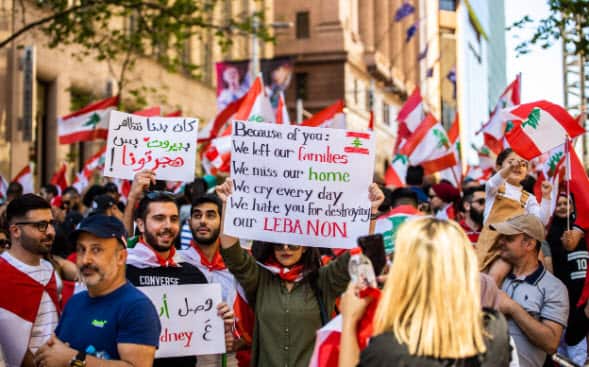 Hundreds have gathered in Martin Place Sydney to show their support for anti-government protesters in Lebanon.