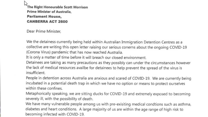 Asylum seekers letter to Australia Prime Minister.