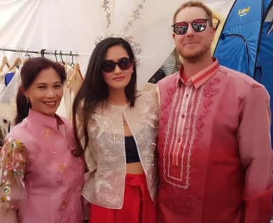 (L-R) Designer Lilian Bermudez with a Filipino-Australian couple wearing the Barong.