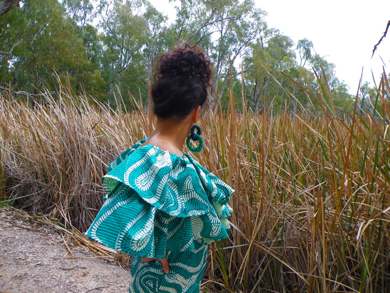 Lillardya Allirra Briggs Houston dress and earrings. Photo by Julie Briggs