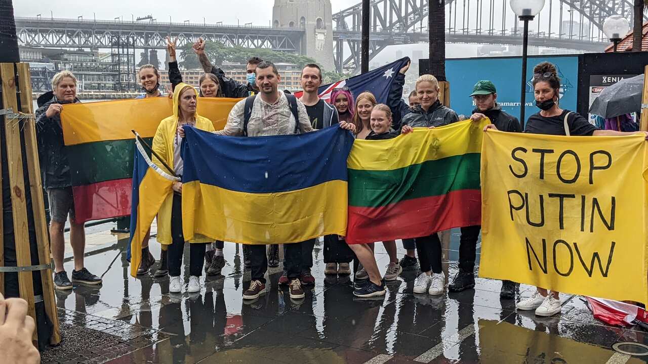 Multicultural protest in Sydney against war Ukraine.