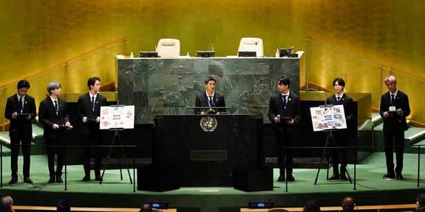 From left: V, Suga, Jin, RM, Jungkook, Jimin, and J-Hope.