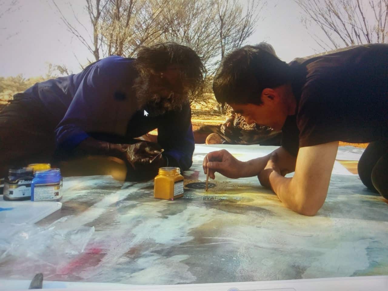 Aboriginal artist Malya Teamay with Mr. Zhou