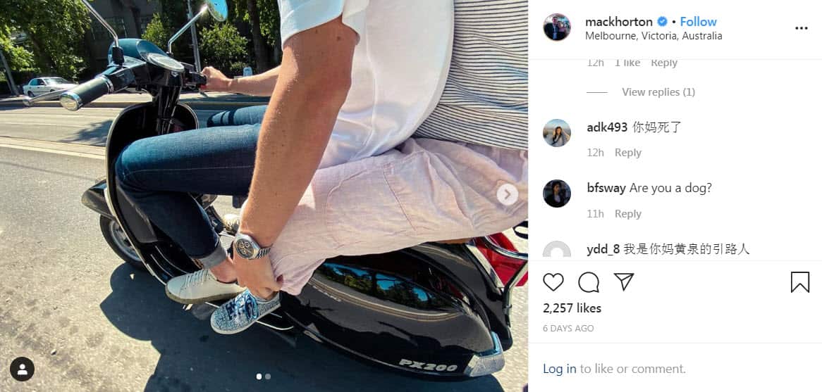 霍頓instagram專頁的截圖。