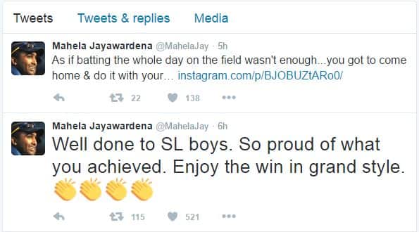 Mahela Twitter Message