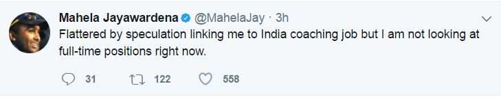 Mahela Jayawardane has denied speculation that he is looking for the role of head coach of the Indian team