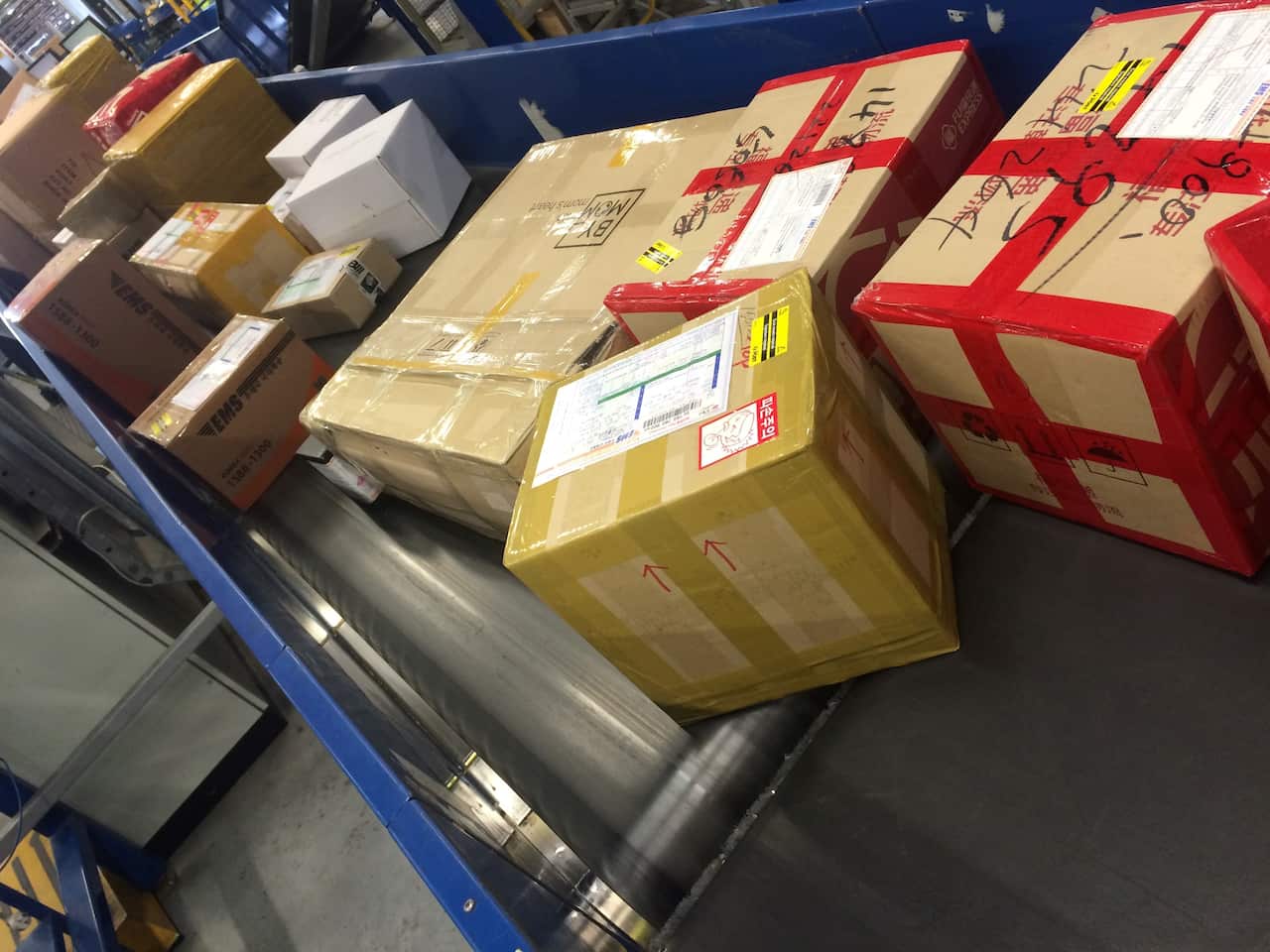 Parcels arriving from overseas being at an Australian mail screening centre
