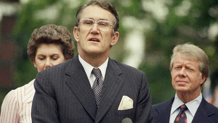 Malcolm Fraser with US President Jimmy Carter at the White House in Washington. (AAP)
