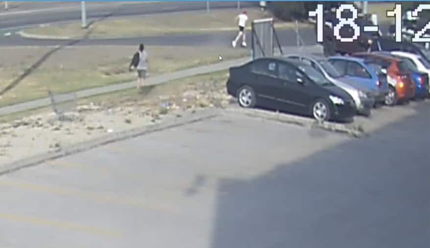 Surveillance video shows Manjit Kaur chasing the male suspect.  
