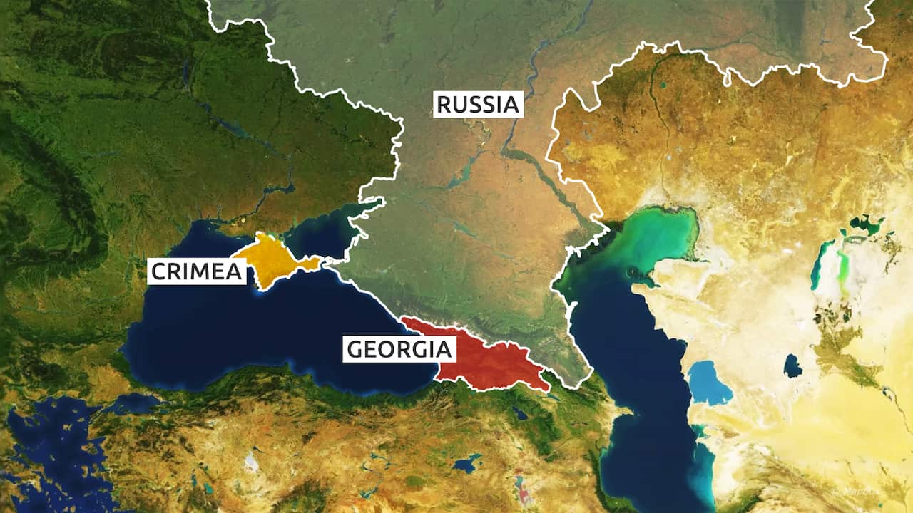 A map showing Georgia, Russia and Crimea