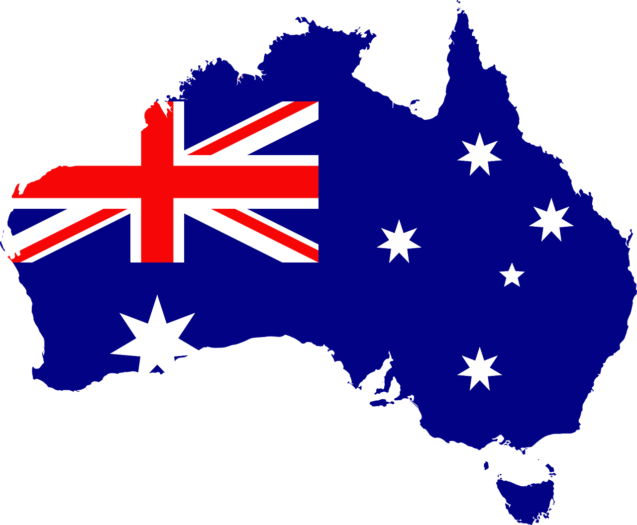 Australian flag on top of map of Australia