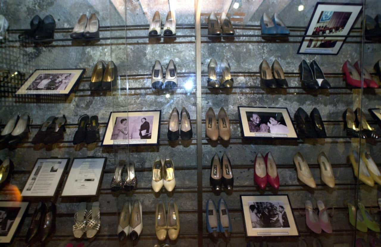 Some of the 200 shoes of former First Lady Imelda Marcos on display Friday, Feb. 16, 2001 at the shoe museum in suburban Marikina City