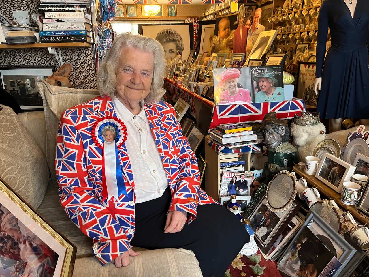 Margaret Tyler amid hundreds of Royal memorabilia.