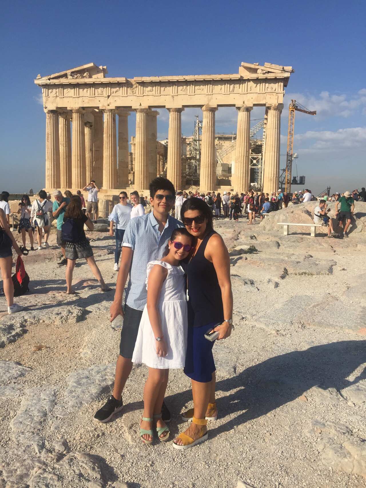 Maria Danos with her children, Christos and Eleni in Acropolis, Athens. 