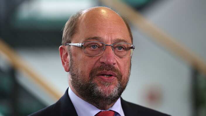 Chairman of the German Social Democrats and chancellor candidate Martin Schulz speaks on the results of the Berlin Diesel Summit, in Cologne, on 2 August 2017