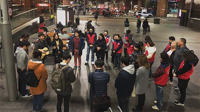 Minister Martin Yoon and volunteers in Martin Place