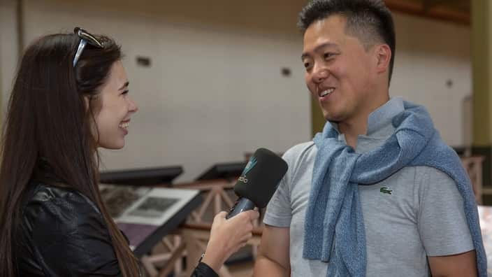 Anastasia Tarasova with Melbourne City Councillor Philip Le Liu at the Slavic Pancake Festival in Melbourne
