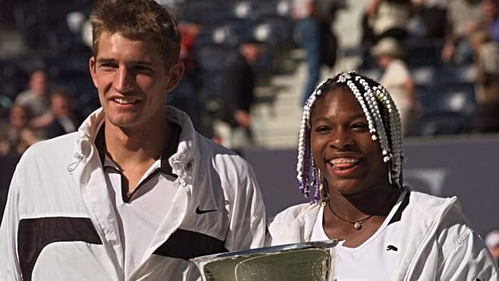SSerena Williams her mixed doubles partner Max Mirnyi, of Belarus,  smile after winning the mixed doubles final at the final at the U.S. Open, NY Sept. 10, 1998 