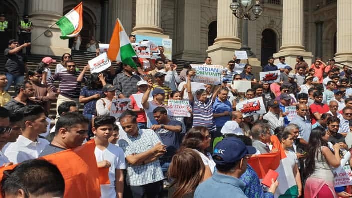 Indian - Australian in Melbourne gathered at the Parliament House to pay tribute to the Indian soldiers who died in Pulwama.