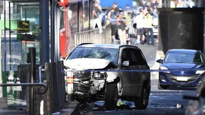 The white SUV that was driven over pedestrians near Flinders St station in Melbourne CBD on 21 December 2017