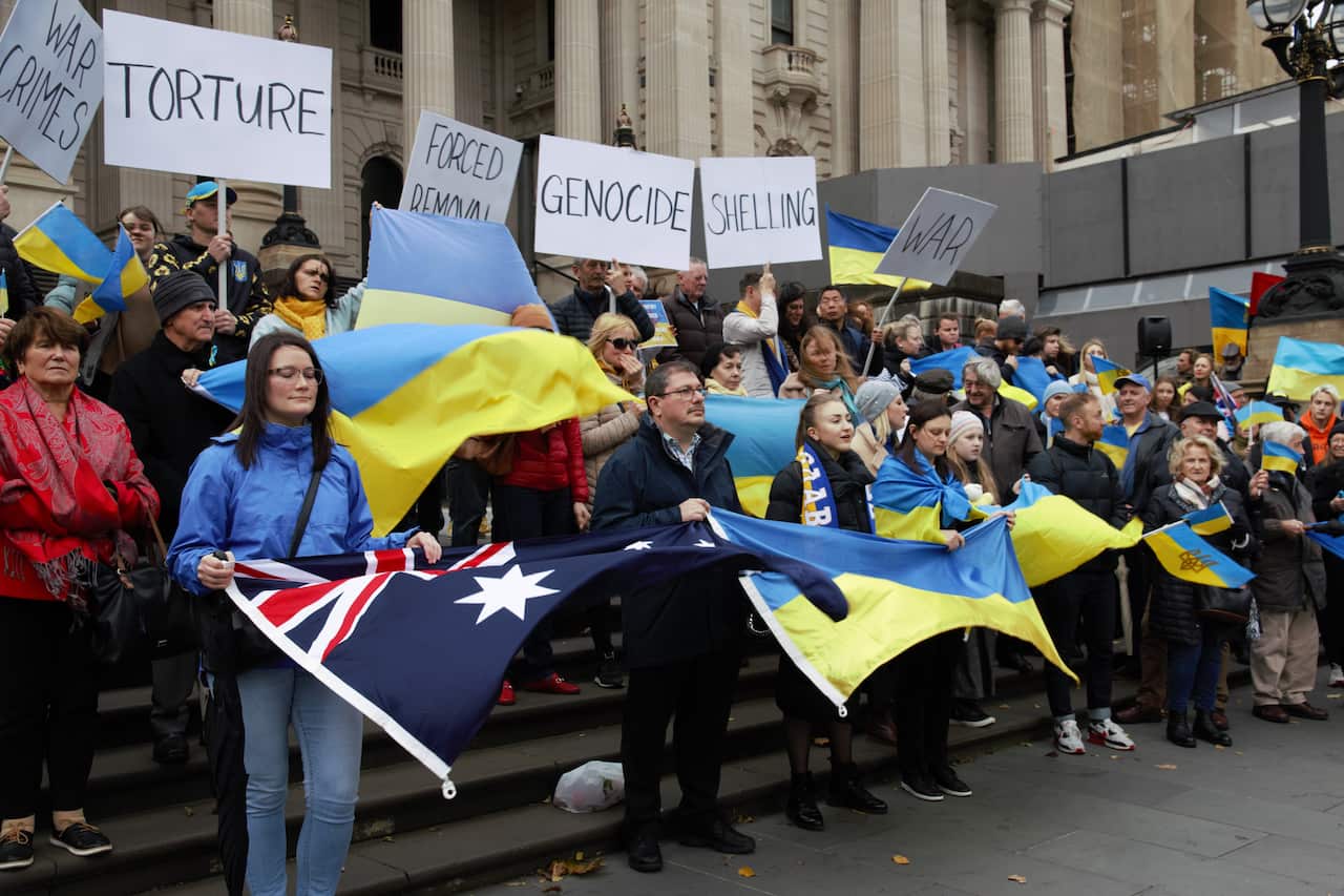 Anti-war protest in Melbourne against invasion of Ukraine, 5/06/2022.