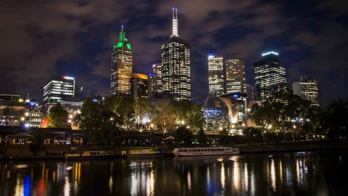 General View of Melbourne CBD and the Yarra river at night - Melbourne Australia.