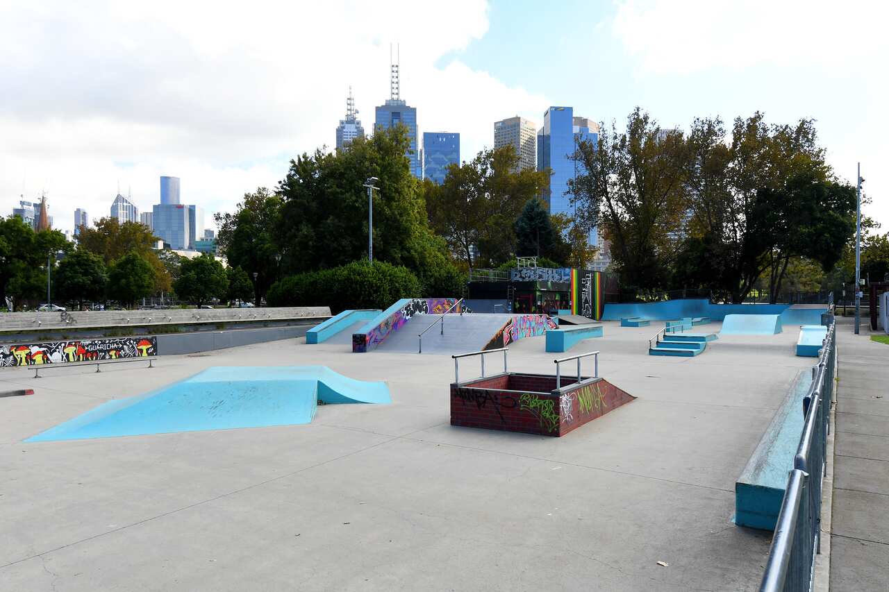 General view of Riverslide skate park in Melbourne, Tuesday, March 24, 2020. Skate parks have been closed as part of stage three social isolation rules being enforced in the state of Victoria to combat the spread of Coronavirus. (AAP Image/James Ross) NO