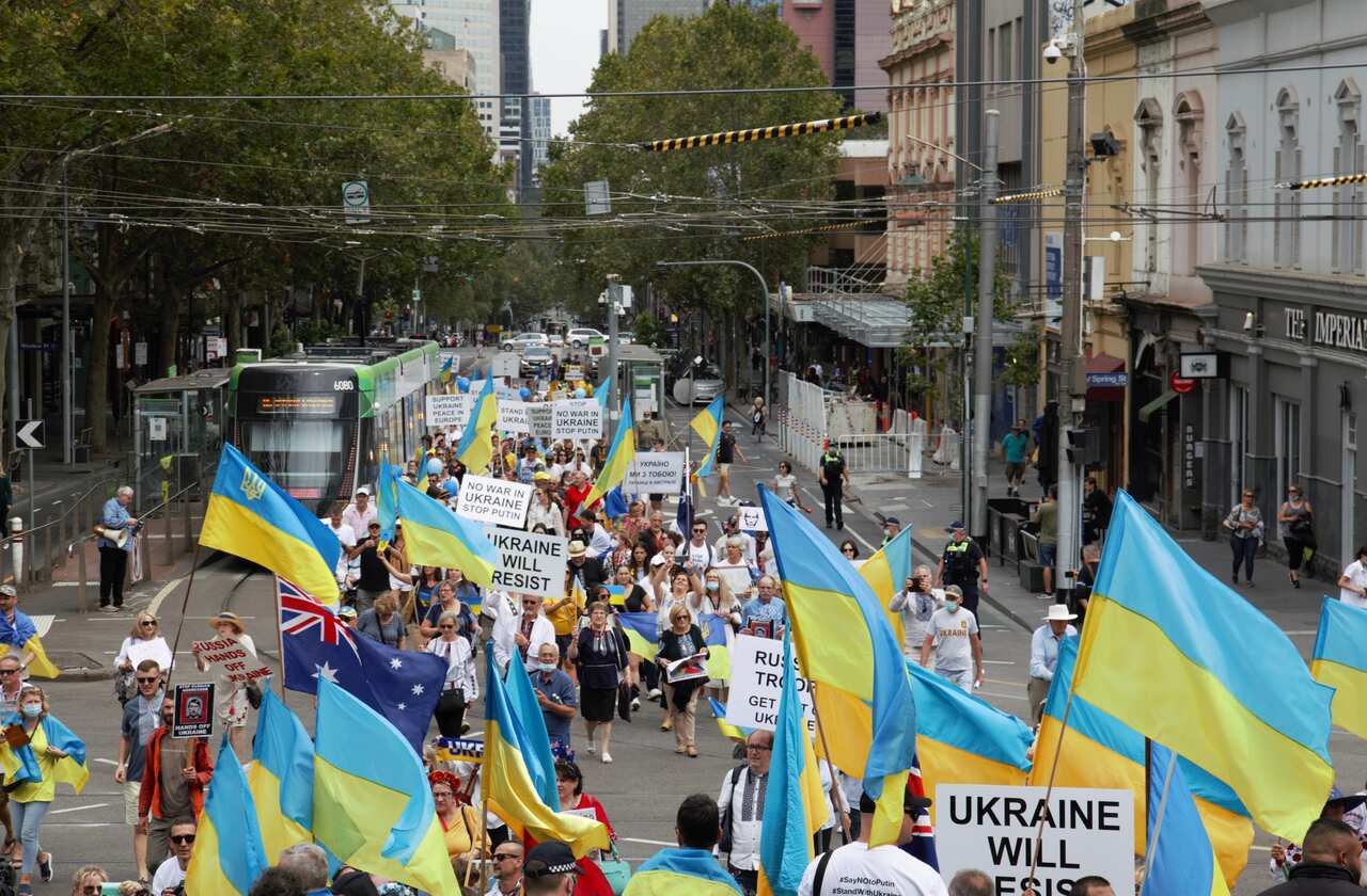 Anti-war protest in Melbourne against invasion of Ukraine, 27/02/2022.