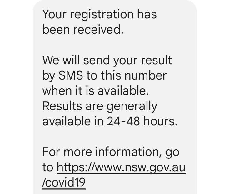 message from NSWPath after PCR test