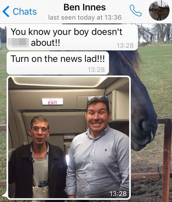 Ben Innes bragged about the incident, and the photo, in text messages sent to his mates. 