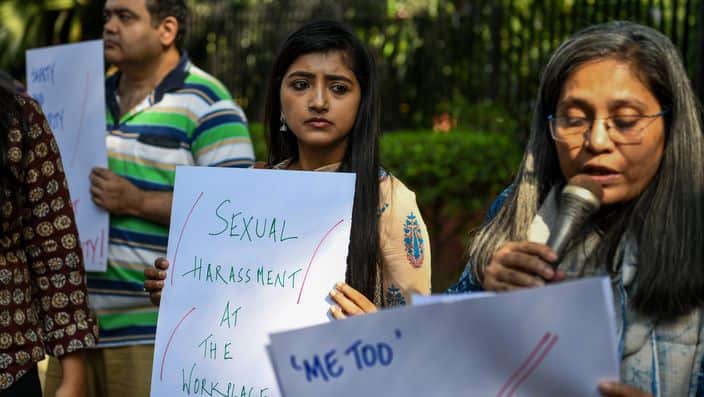 Indian journalists protest against sexual harassment in the media industry in New Delhi.