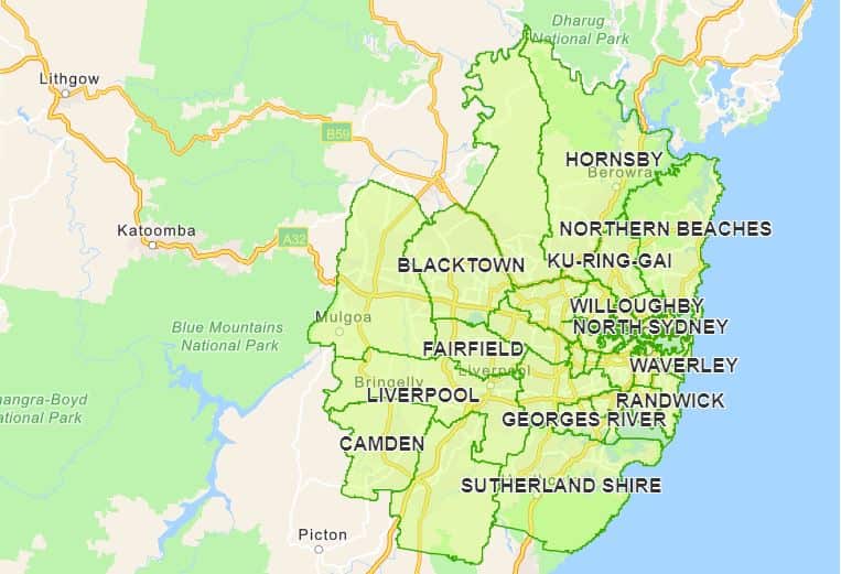 Map showing Metropolitan Sydney
