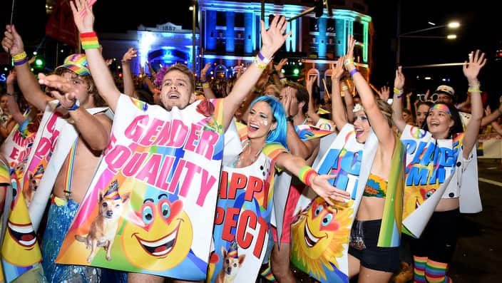 Participants are seen taking part in the 38th annual Gay and Lesbian Mardi Gras parade