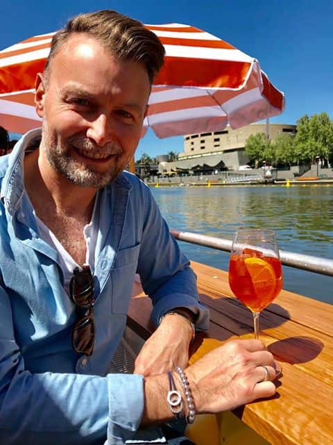 Michele Autore Marafono drinking an Italian spritz in Melbourne