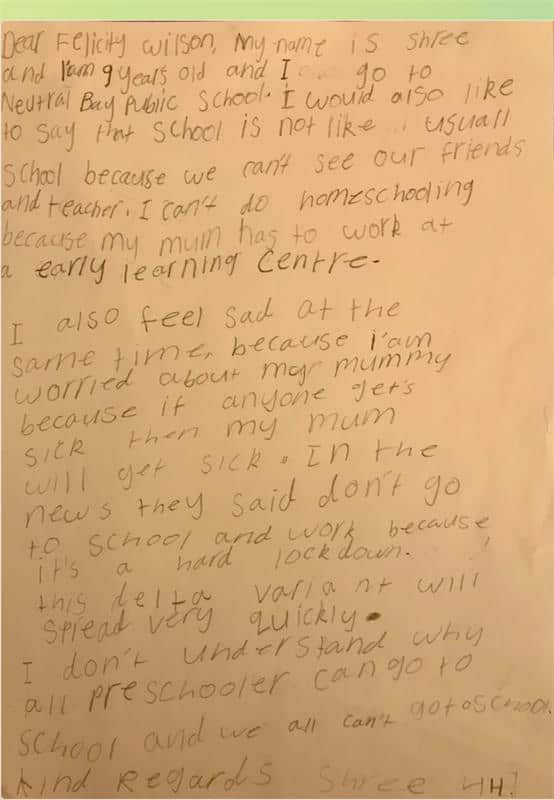 Shree's letter to Felicity Wilson